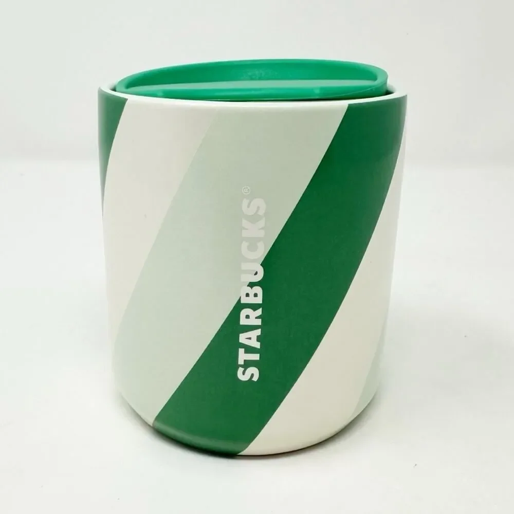 STARBUCKS CERAMIC 8 OZ GREEN SWIRL PEARL TUMBLER WITH LID‎